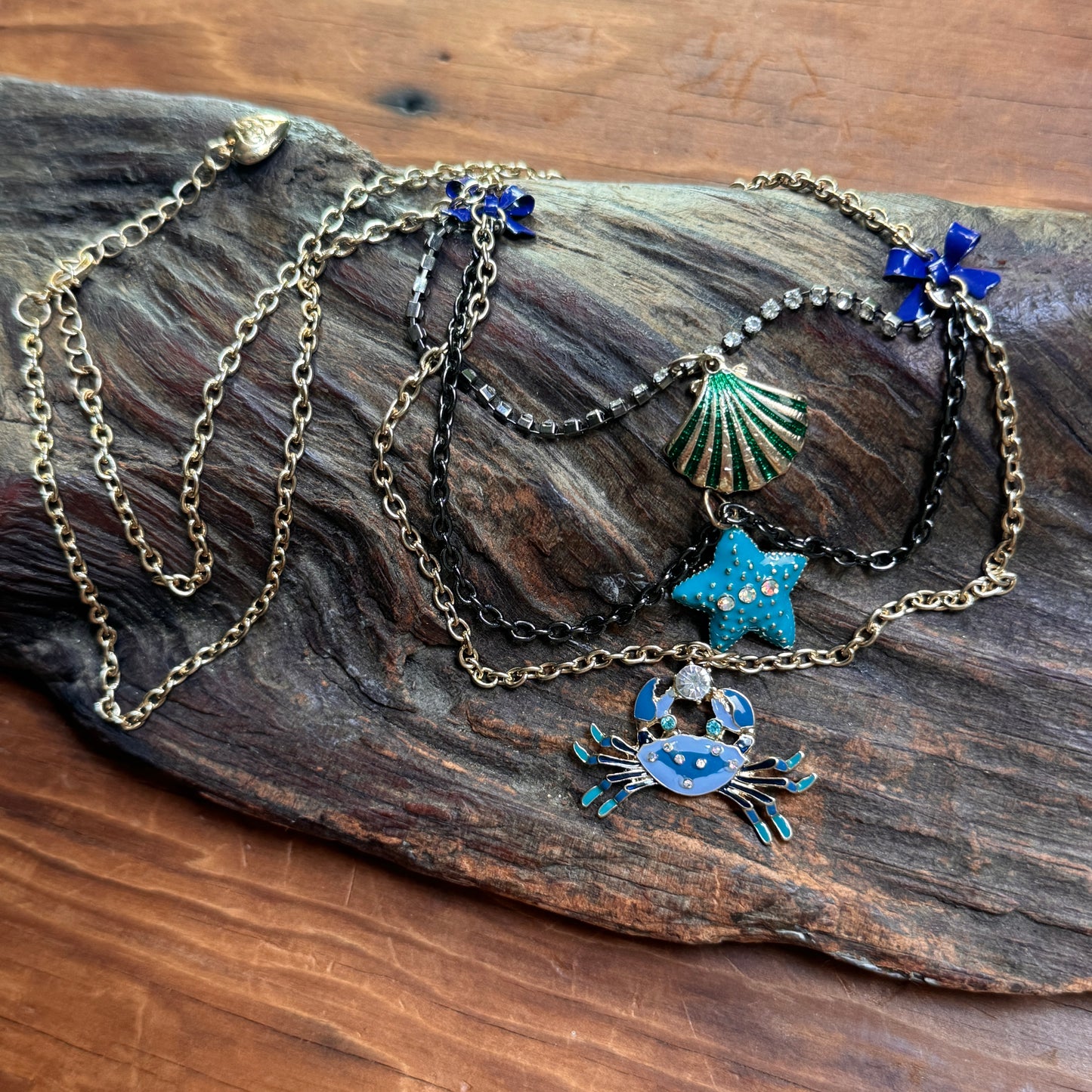 Betsey Johnson Rhinestone Crab,Starfish and Shell Necklace