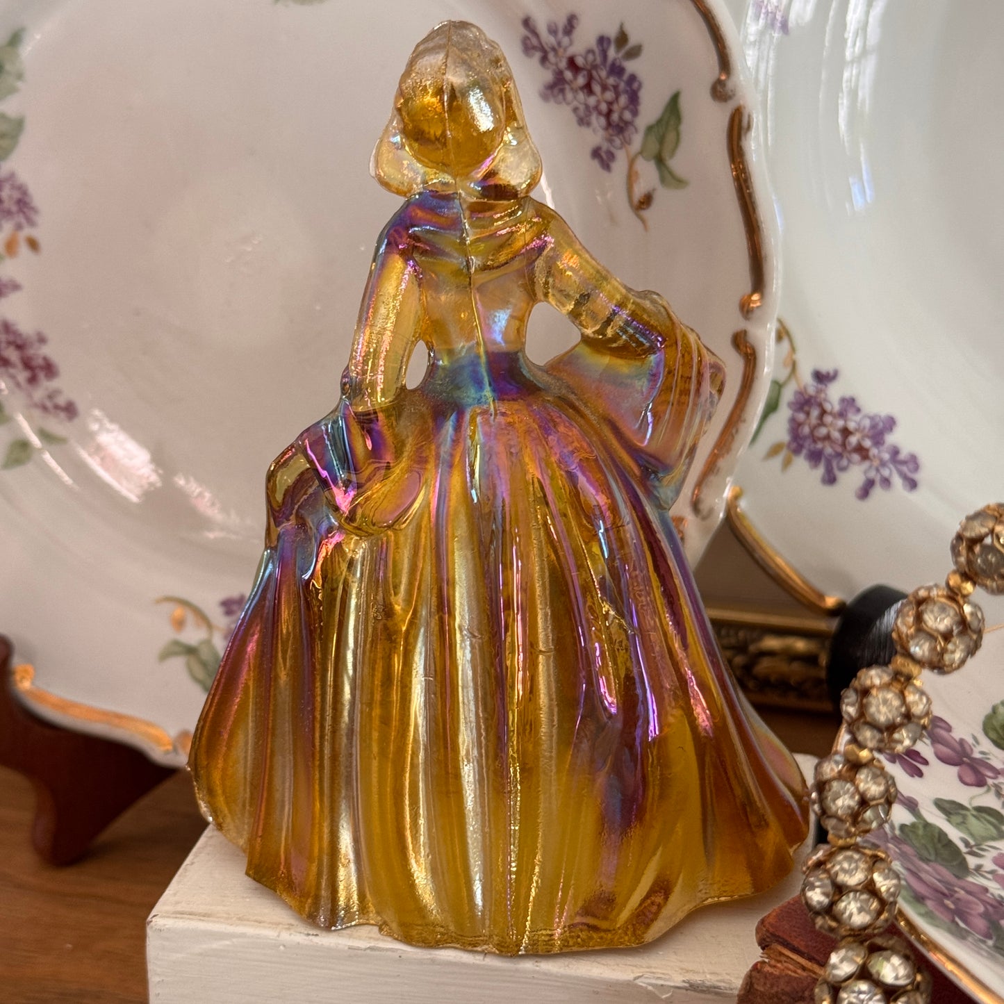 Wheaton Southern Belle Amber Carnival Glass Figurine