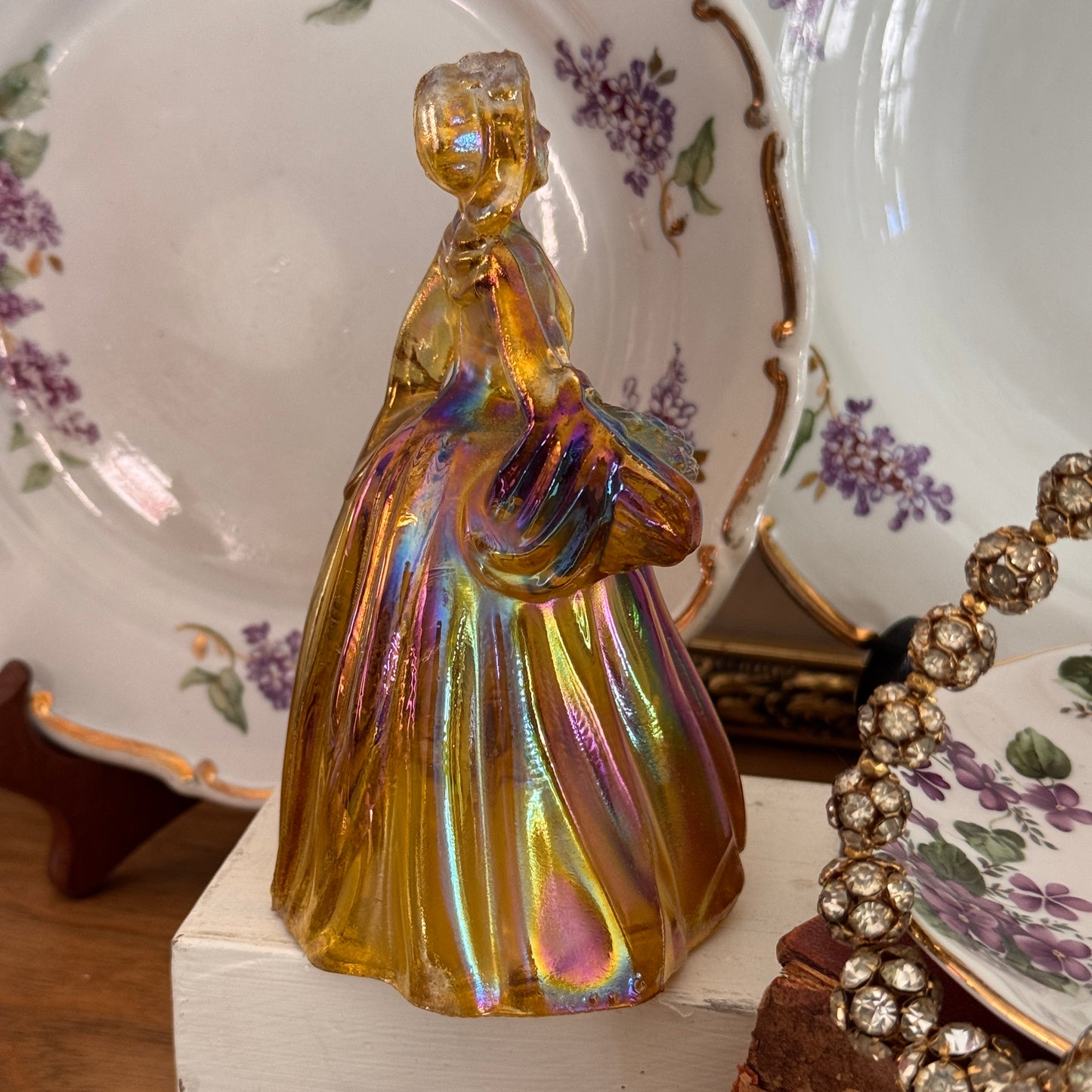 Wheaton Southern Belle Amber Carnival Glass Figurine