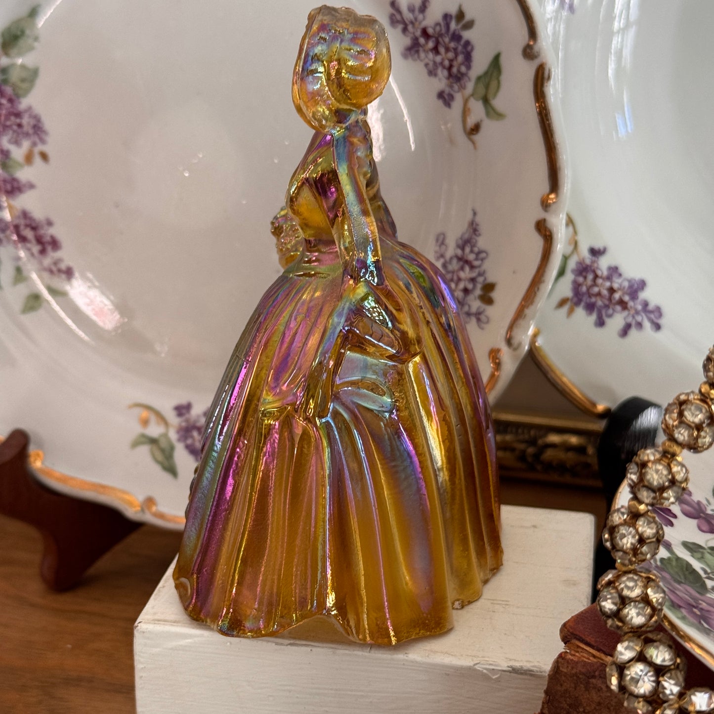 Wheaton Southern Belle Amber Carnival Glass Figurine