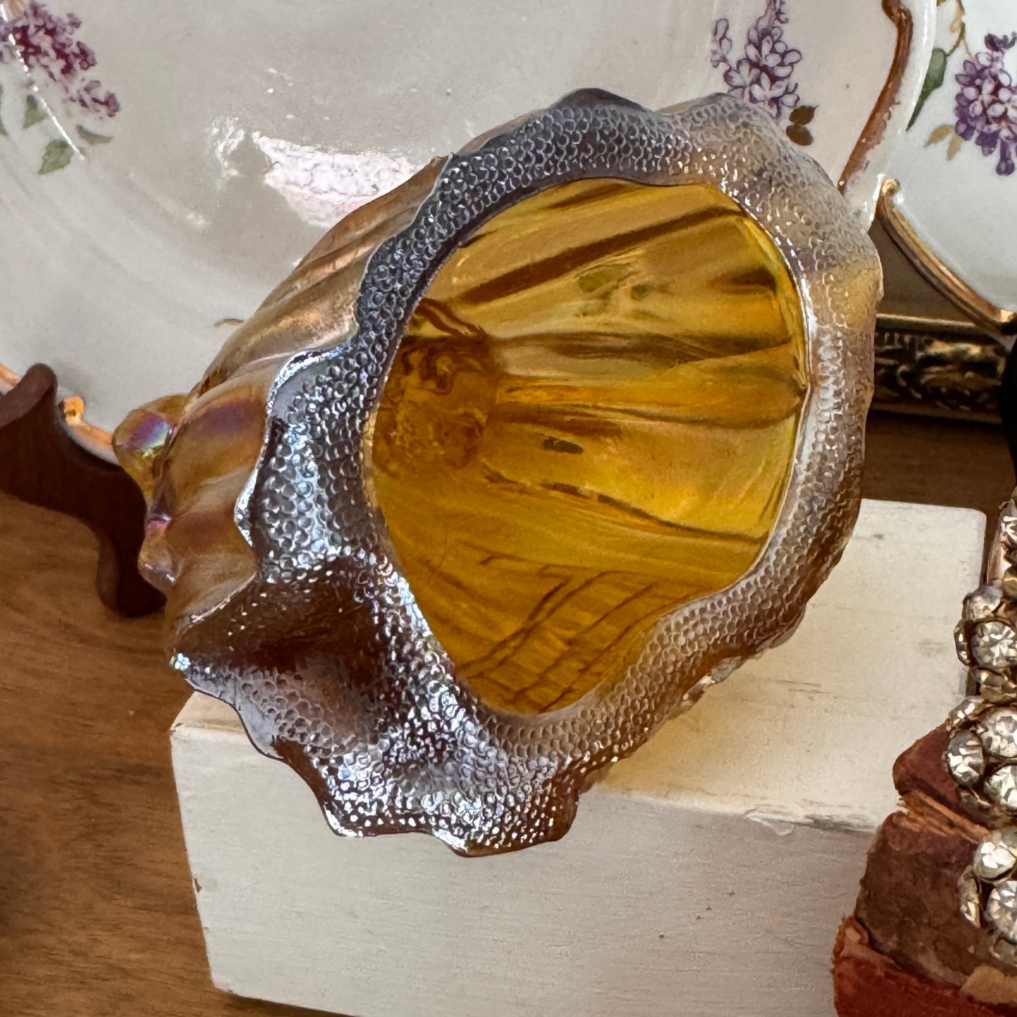 Wheaton Southern Belle Amber Carnival Glass Figurine