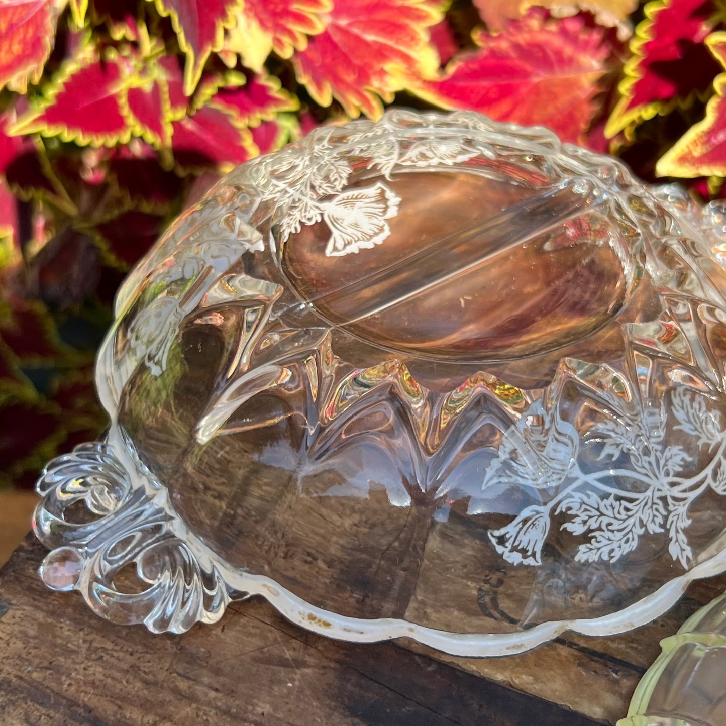 Collection of Cambridge Glass Flanders Poppy Sterling Silver Overlay Large Brandy Form Vase & Serving Pieces