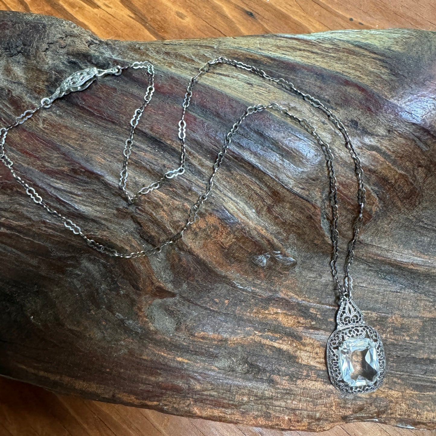 Art Deco Paste Lavalier Filigree Necklace