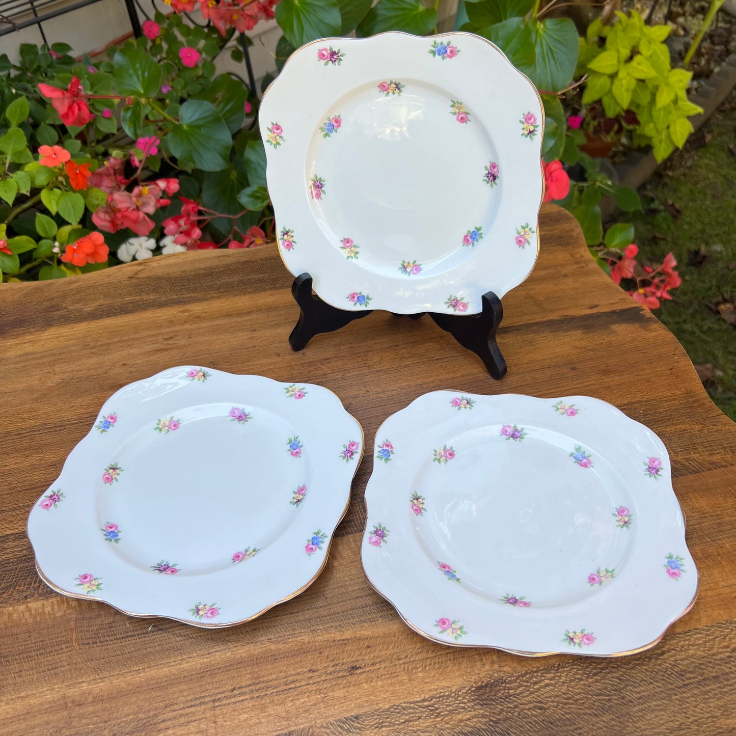 Three Vintage Colclough China English Bone China Square Floral Salad Plates
