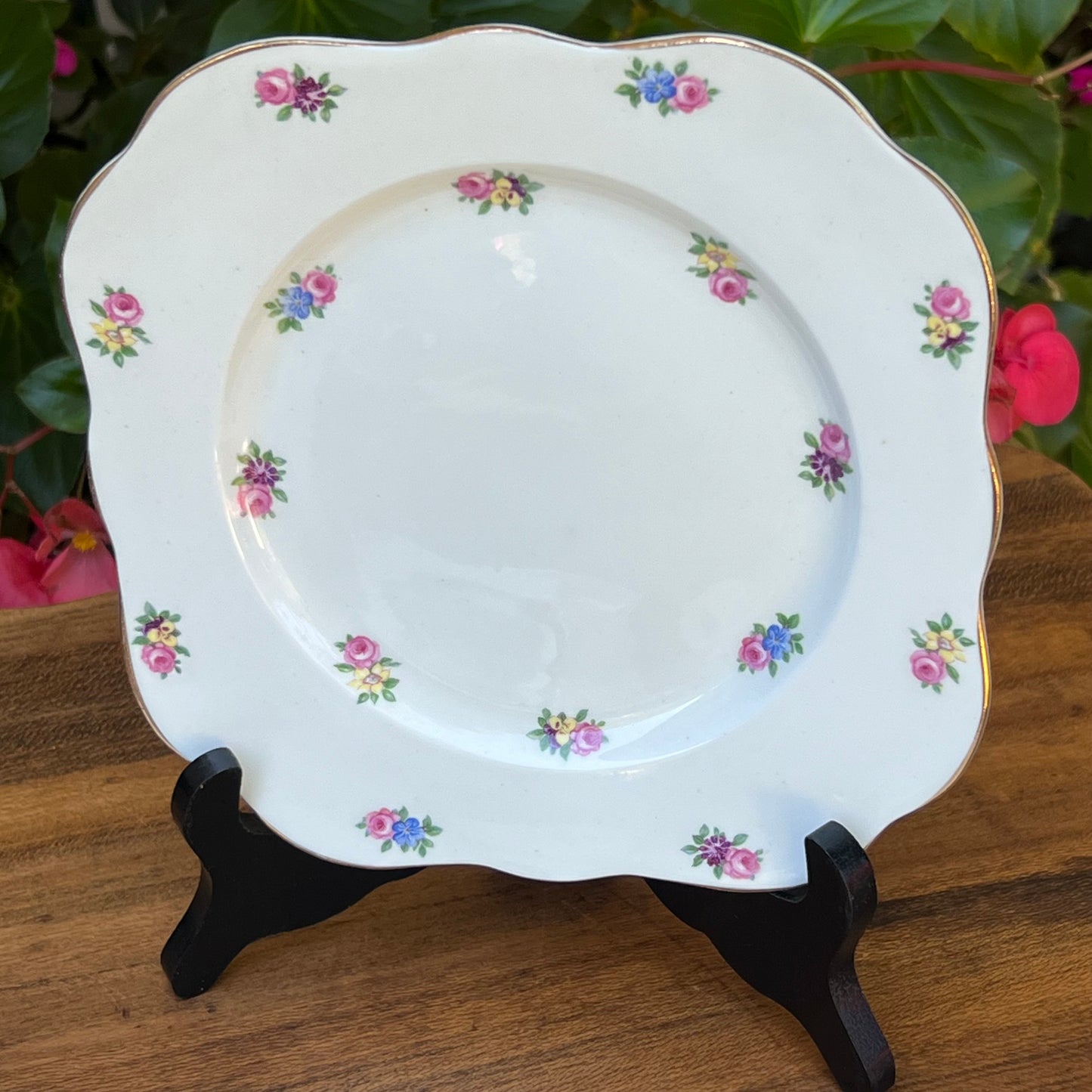 Three Vintage Colclough China English Bone China Square Floral Salad Plates