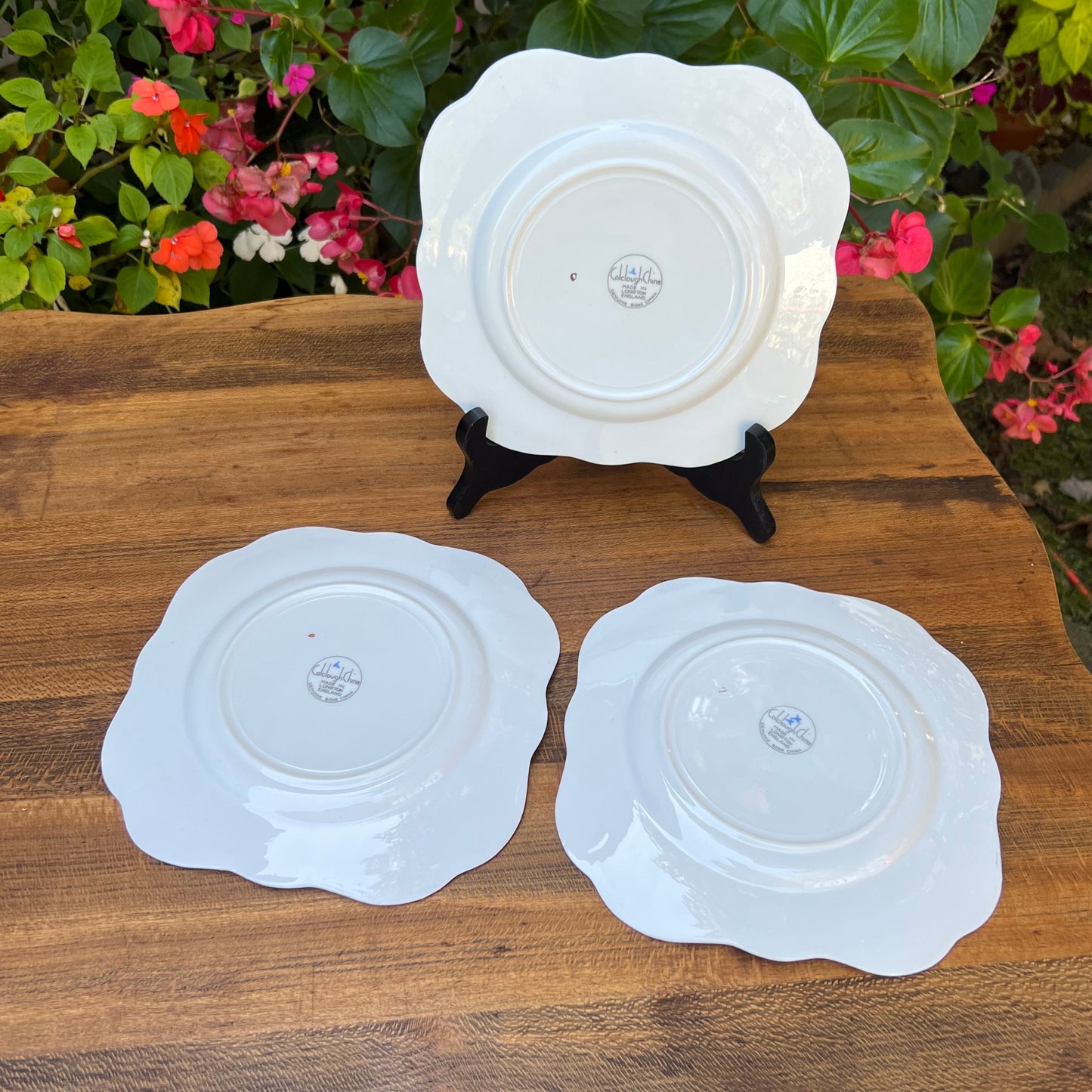 Three Vintage Colclough China English Bone China Square Floral Salad Plates