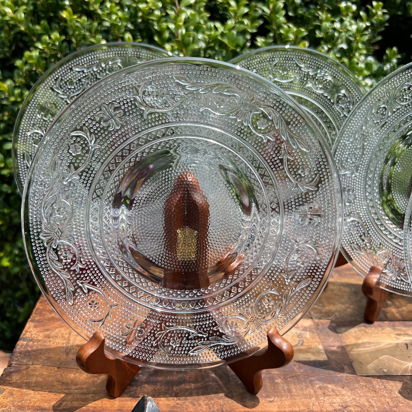 Eight Vintage Indiana Glass Trellis Salad Plates