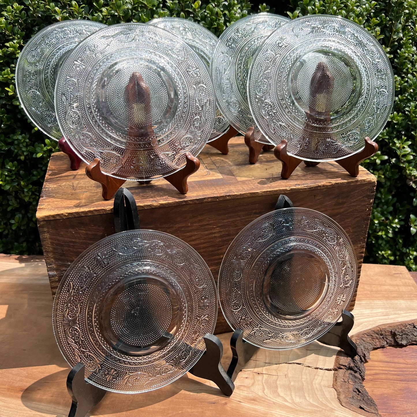 Eight Vintage Indiana Glass Trellis Salad Plates