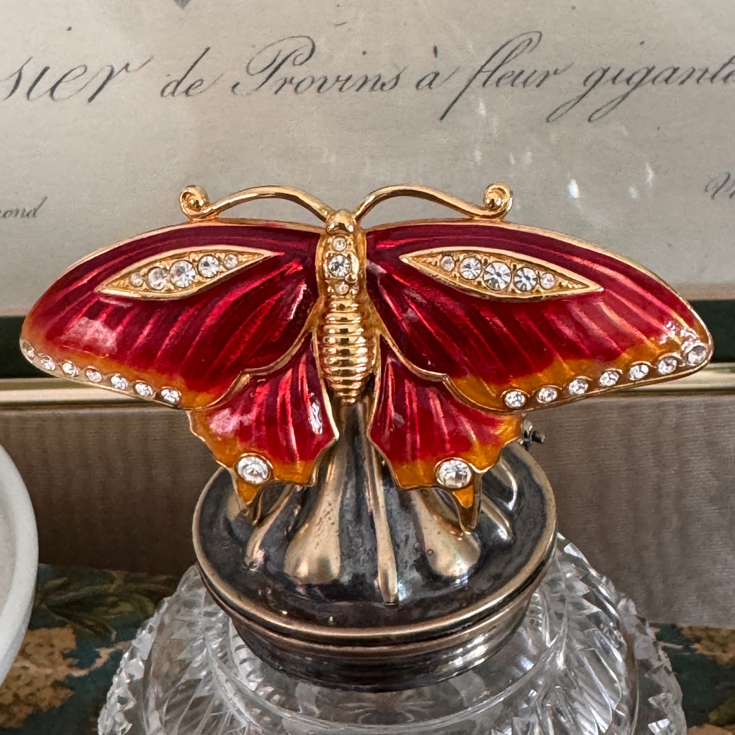 Vintage Swarovski Rhinestone & Enamel Butterfly Pin