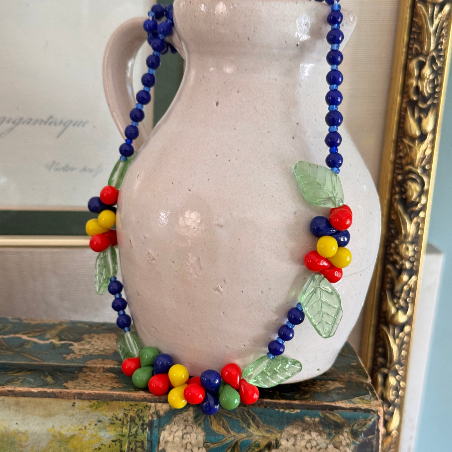 Vintage Venetian Murano Glass Mixed Fruit and Leaves Necklace