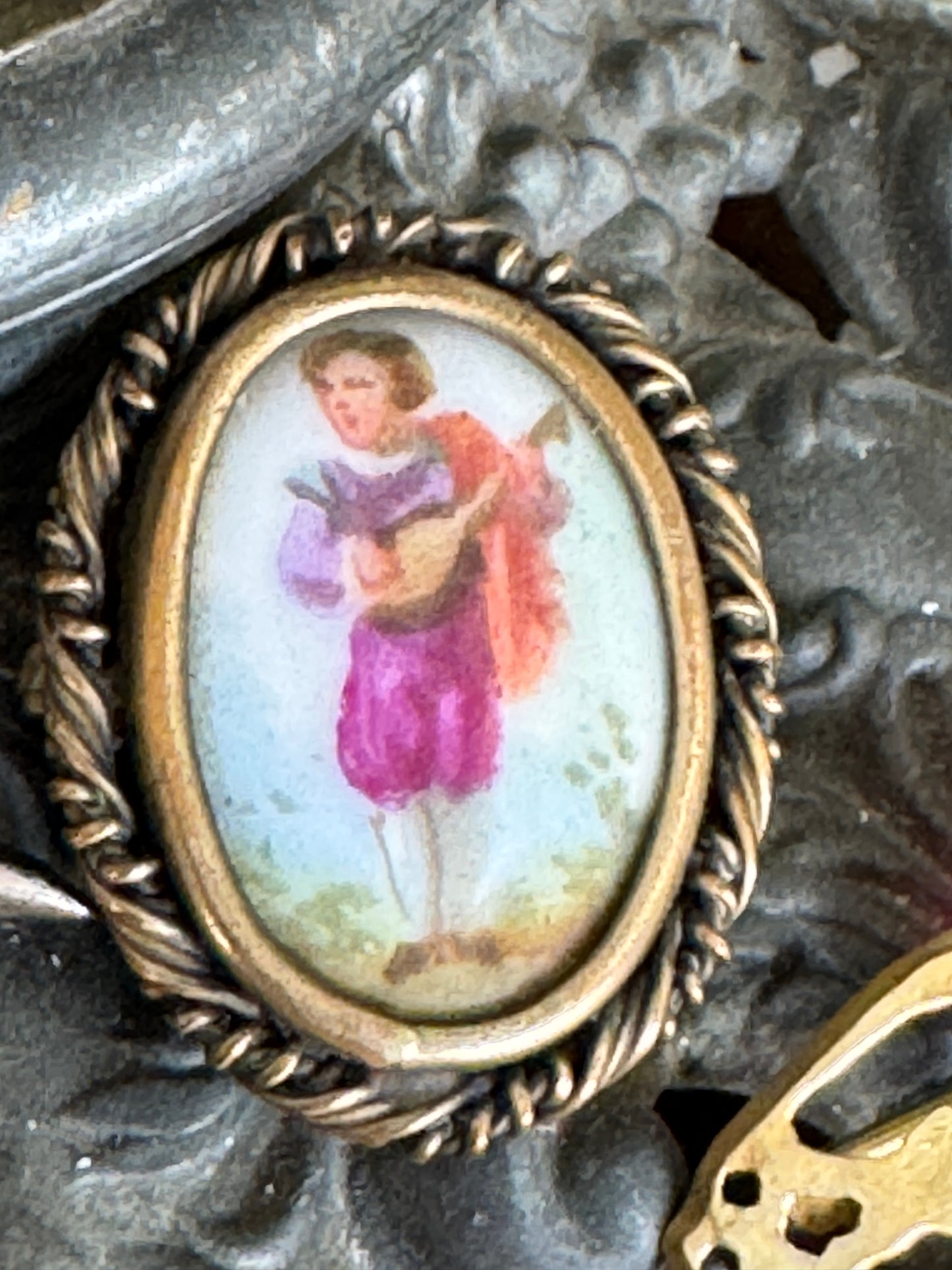 Antique Handpainted Troubadour Pin