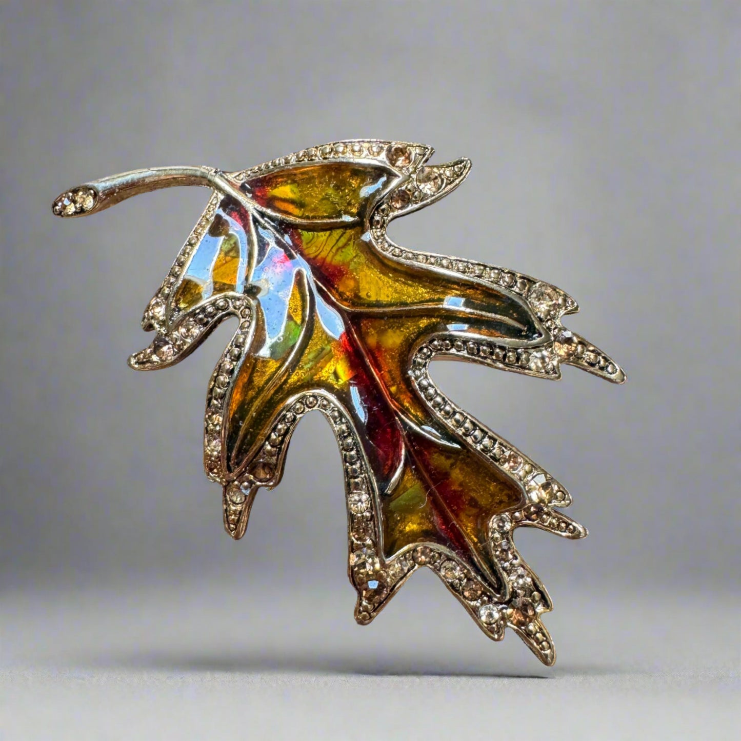Liz Claiborne Confetti Resin and Rhinestone Leaf Pin