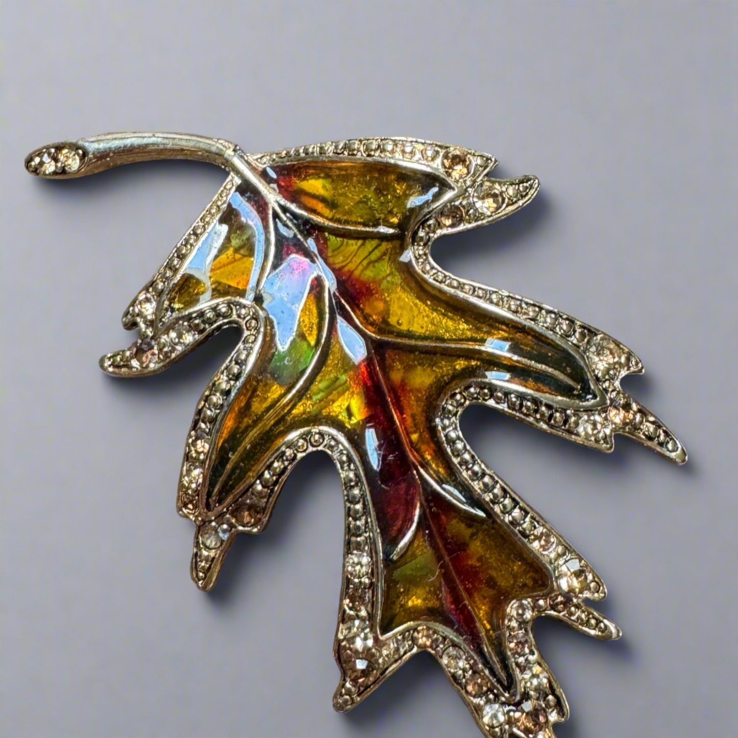 Liz Claiborne Confetti Resin and Rhinestone Leaf Pin