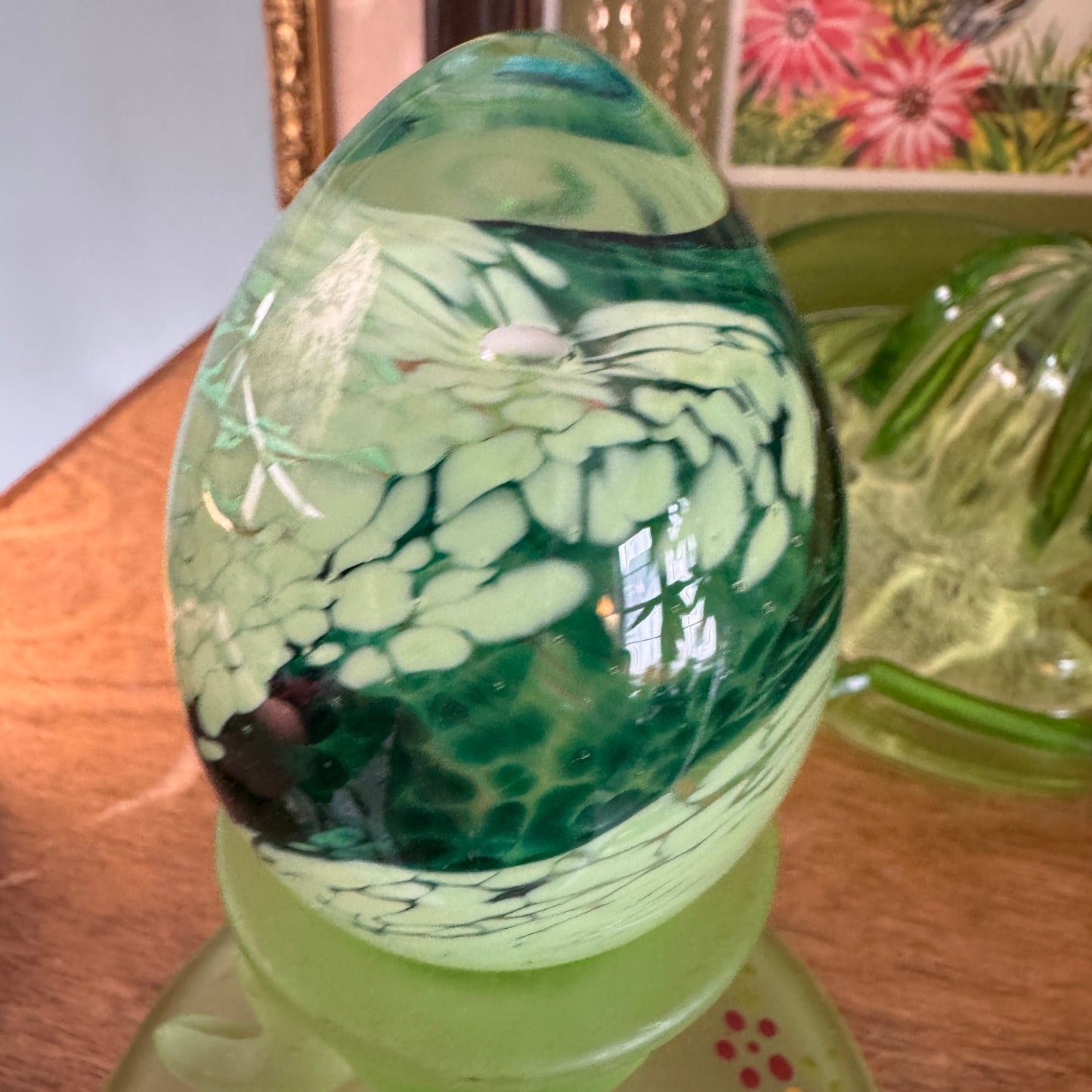 Vintage Caithness Celtic Green Scottish Stylized Floral Paperweight