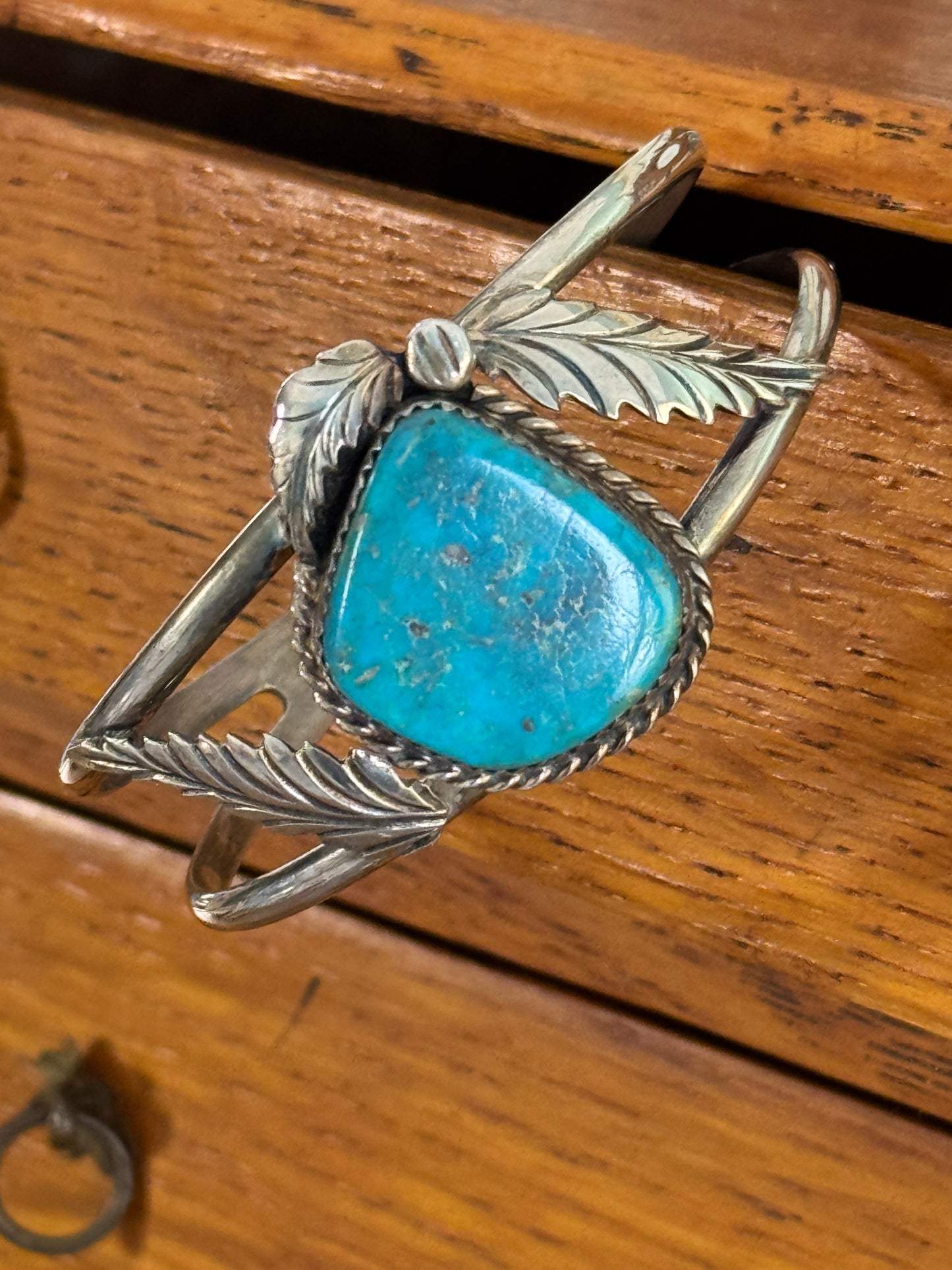 Vintage Sterling Silver Turquoise Semi Precious Gemstone Cuff Bracelet