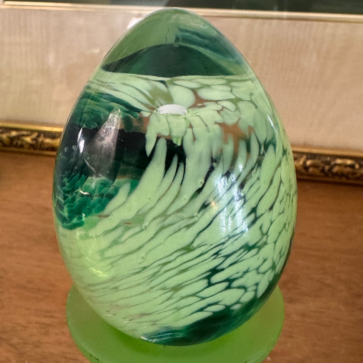 Vintage Caithness Celtic Green Scottish Stylized Floral Paperweight