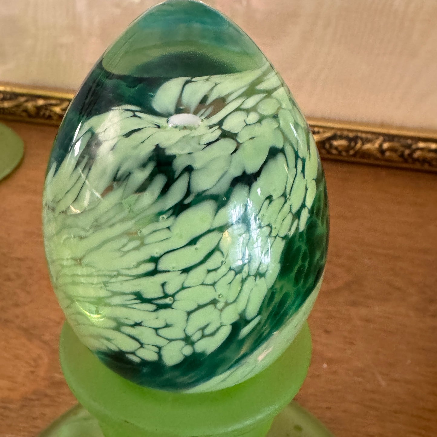 Vintage Caithness Celtic Green Scottish Stylized Floral Paperweight