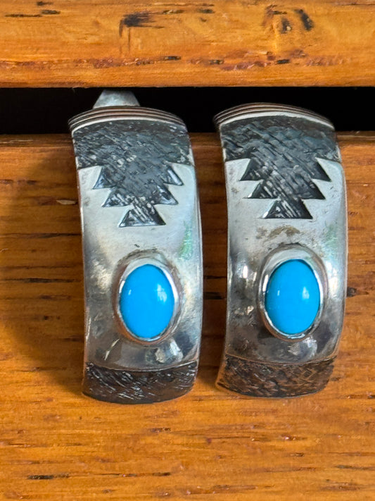 Vintage Navajo Sterling Silver Sleeping Beauty Turquoise Earrings