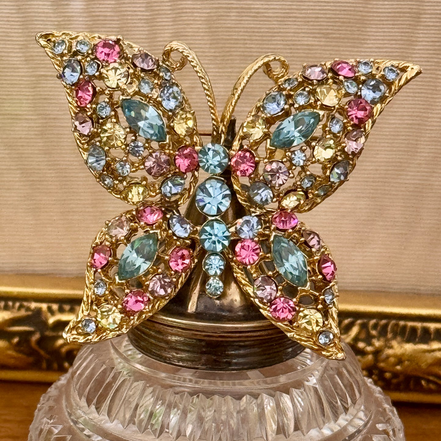 Vintage Pastel Rhinestone Butterfly Pin
