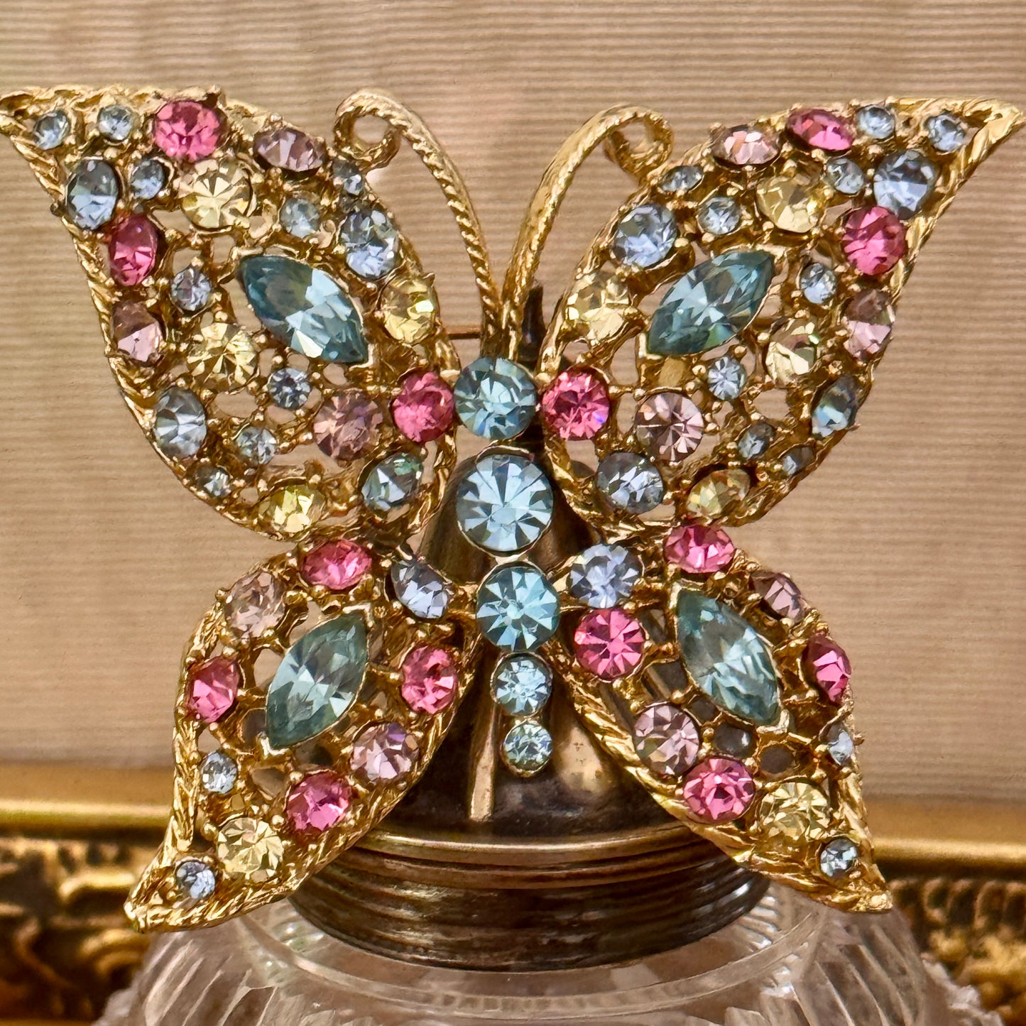 Vintage Pastel Rhinestone Butterfly Pin