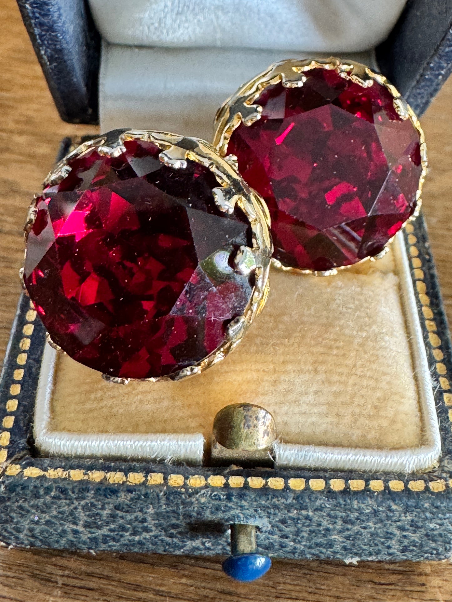 Vintage Red Multi Faceted Rhinestone Earrings