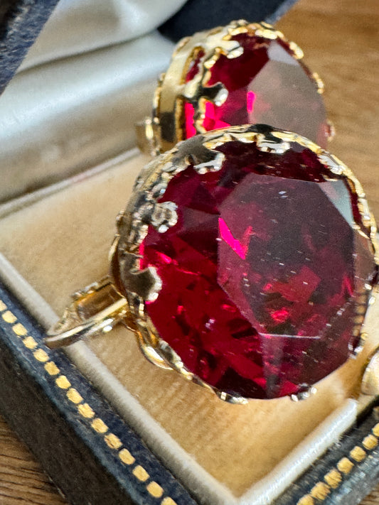 Vintage Red Multi Faceted Rhinestone Earrings