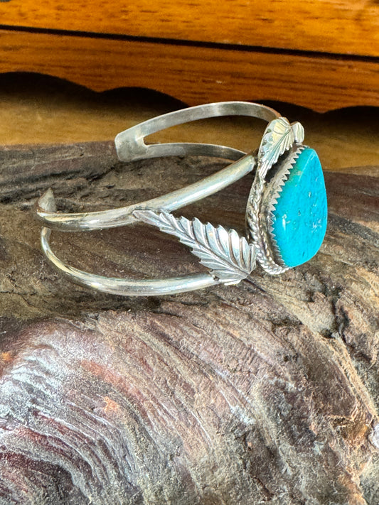 Vintage Sterling Silver Turquoise Semi Precious Gemstone Cuff Bracelet