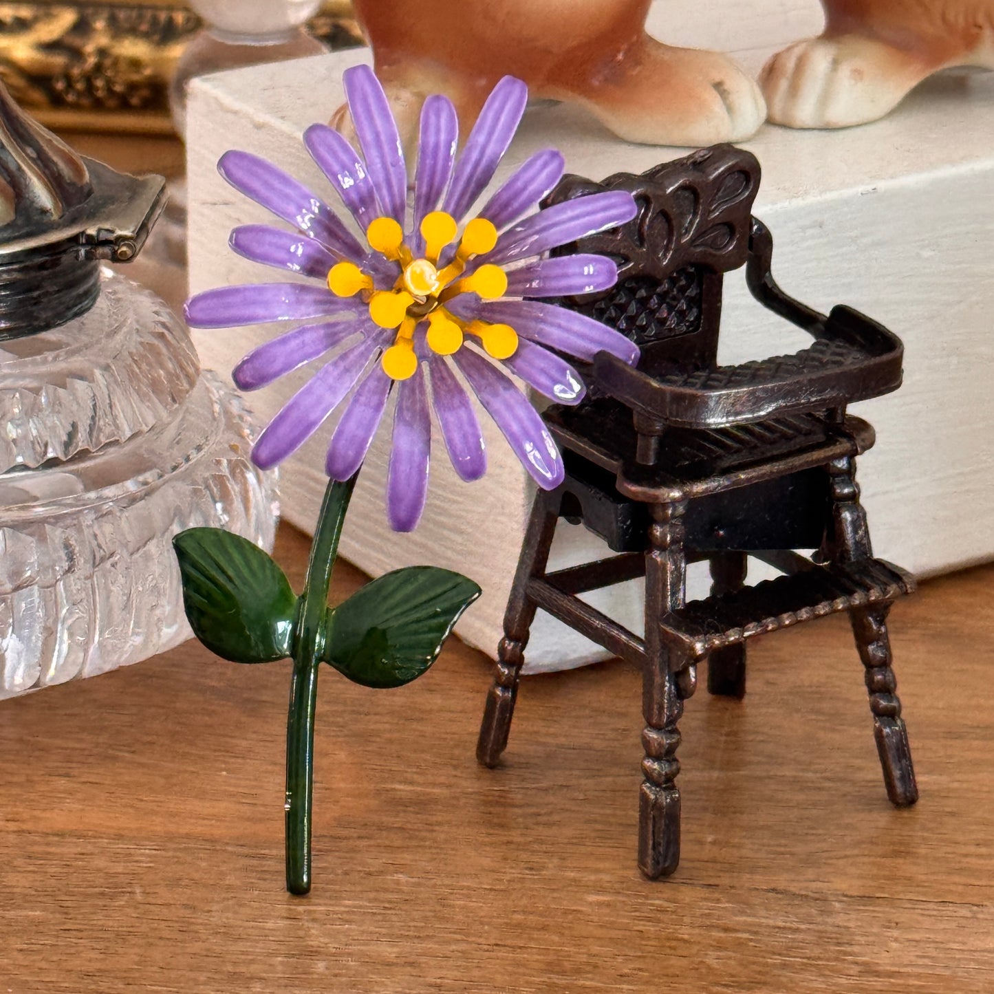 Vintage Purple and Yellow Enamel Flower Pin