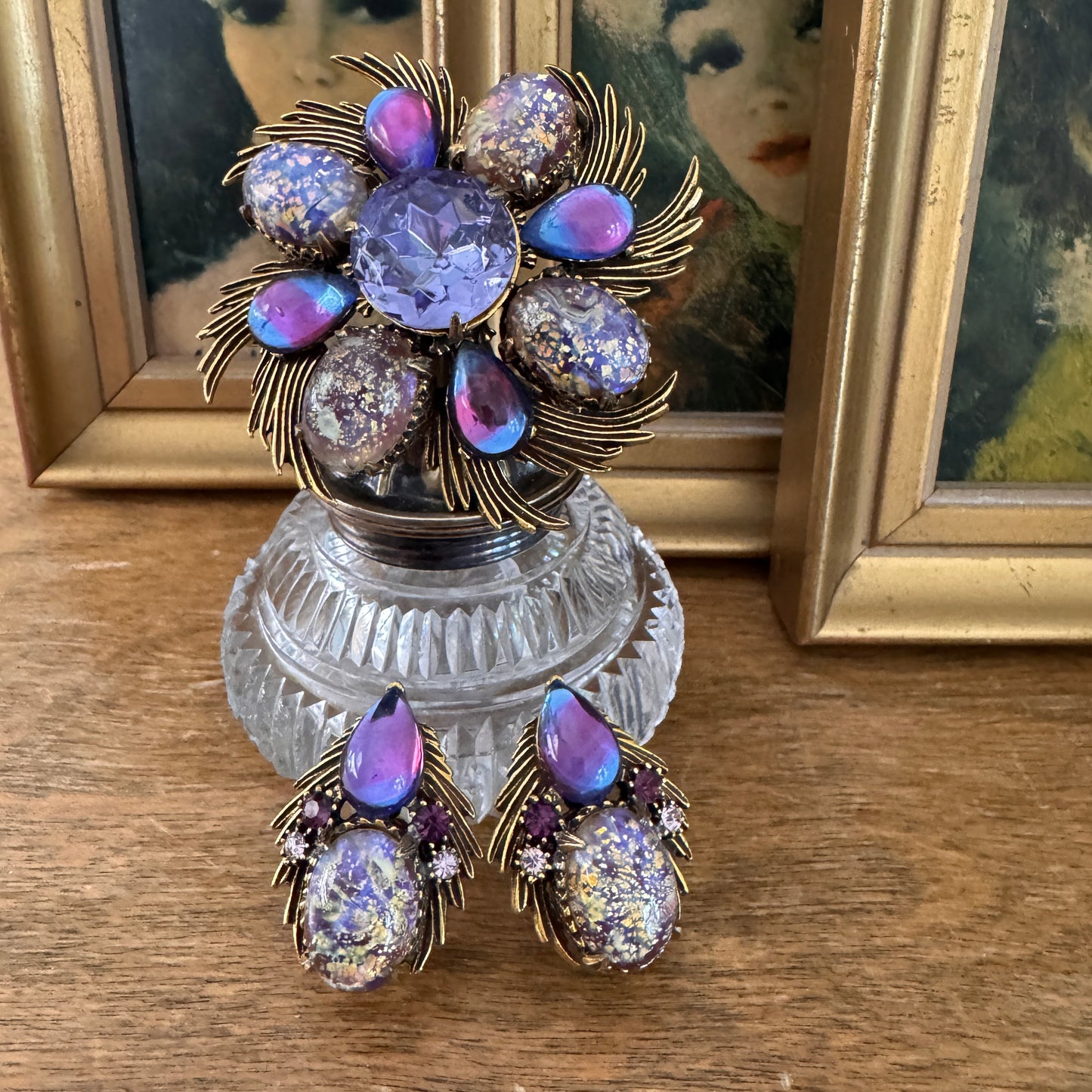 Vintage Florenza Dragons Breath Pin/Pendant and Earrings
