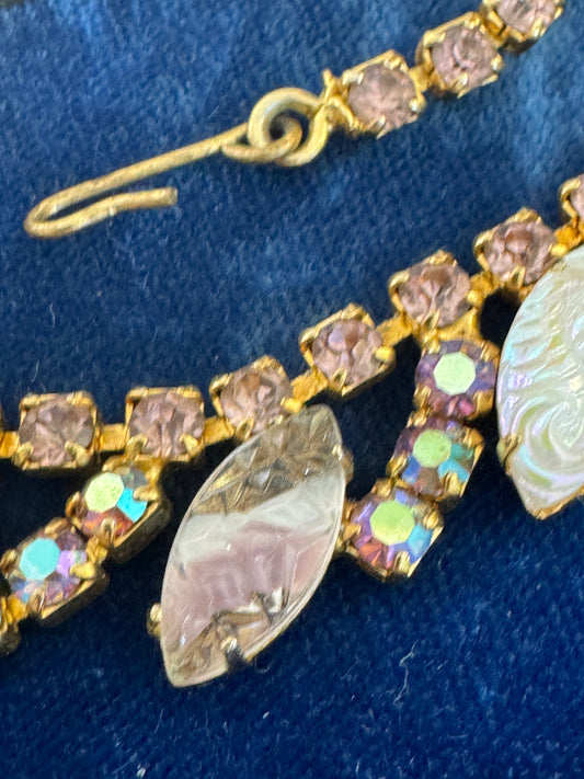 Vintage Pink and White Rhinestone Necklace