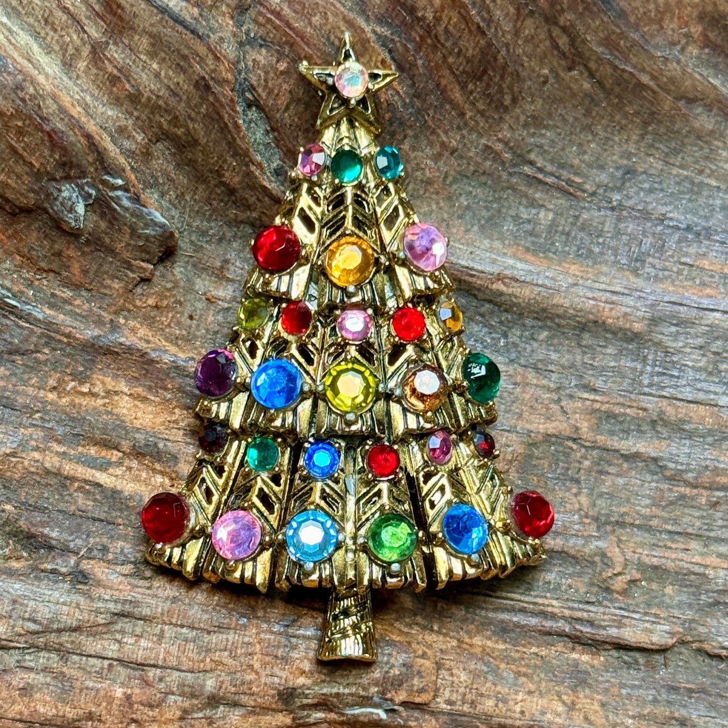 Vintage Hollycraft Rhinestone Christmas Tree Pin