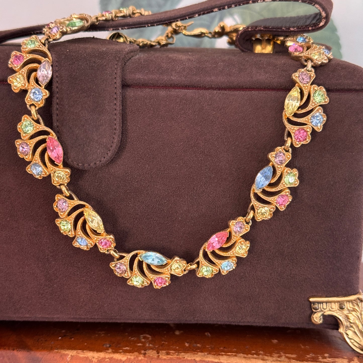 Vintage Bogoff Pastel Rhinestone Necklace - Lady Slippers