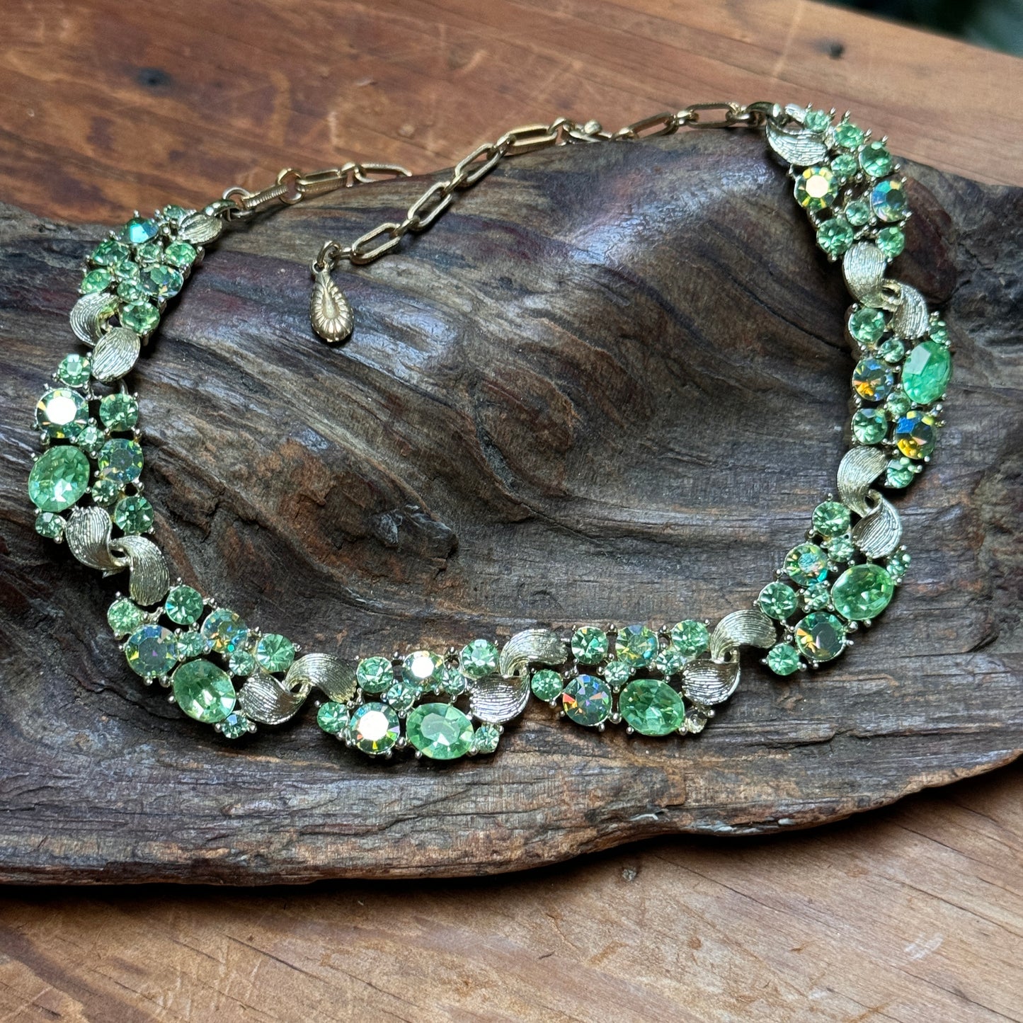 Vintage Lisner Soft Green Rhinestone Necklace