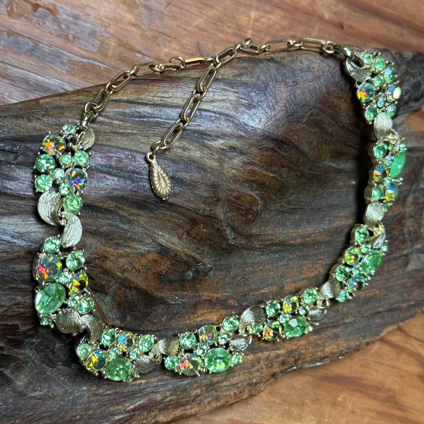 Vintage Lisner Soft Green Rhinestone Necklace