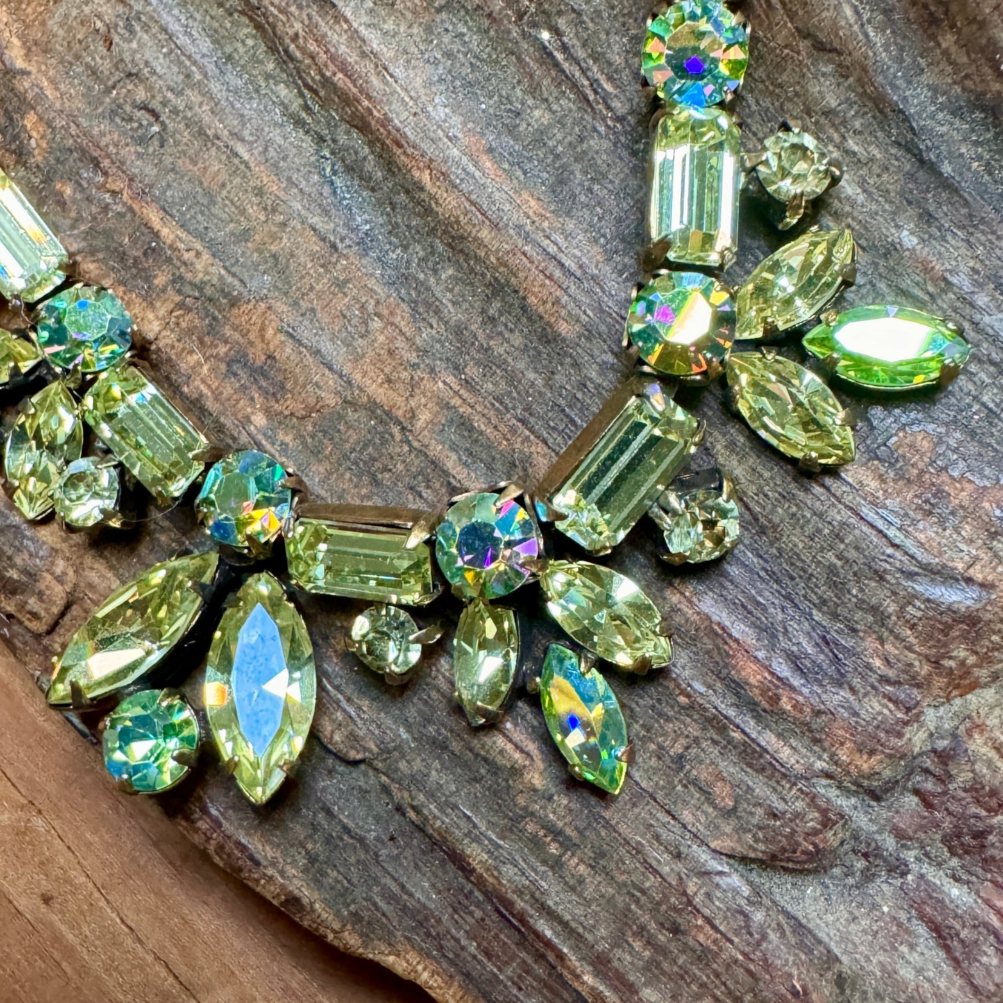 Vintage Regency Green Rhinestone Collar Necklace