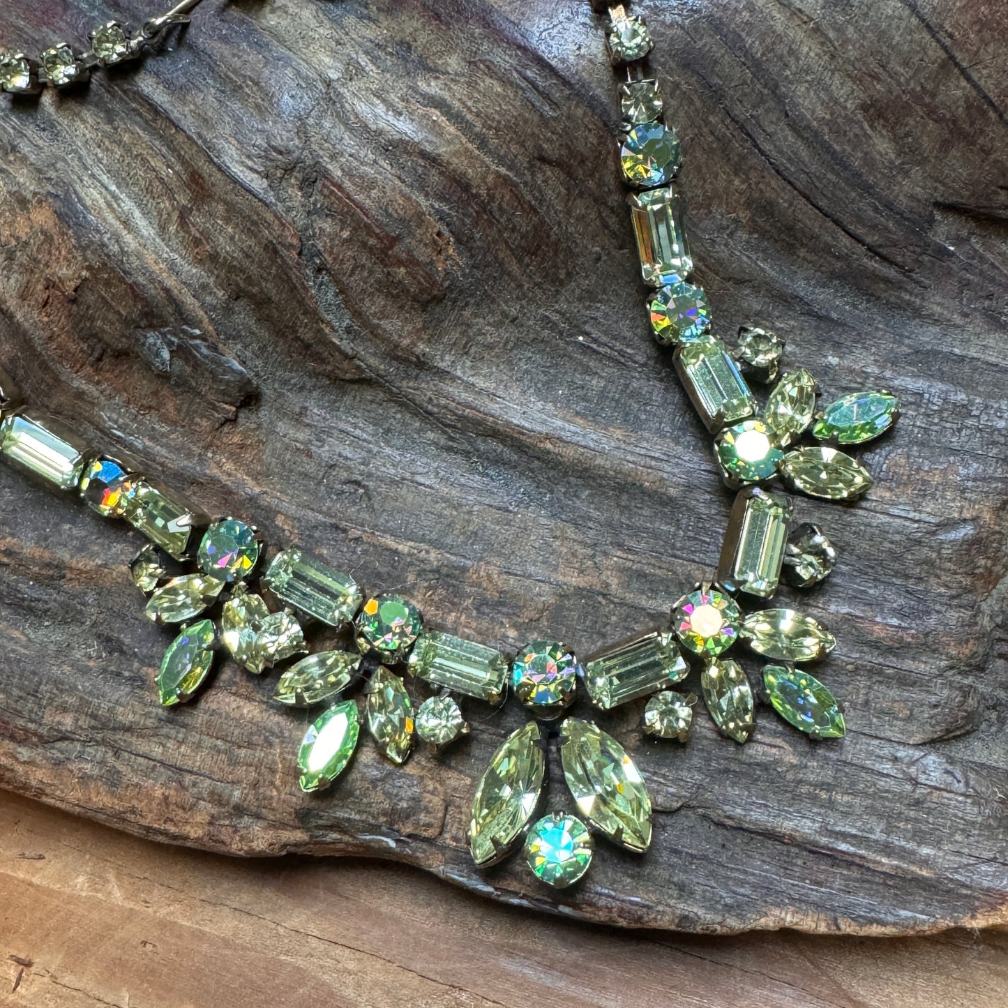 Vintage Regency Green Rhinestone Collar Necklace