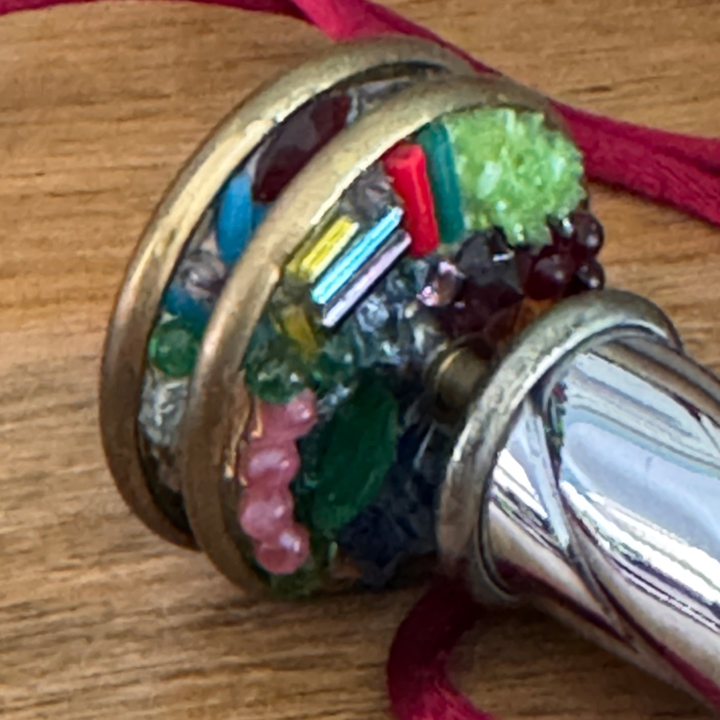 Vintage Handmade Kaleidoscope Dual Stained Glass Pendant Signed C. Clark