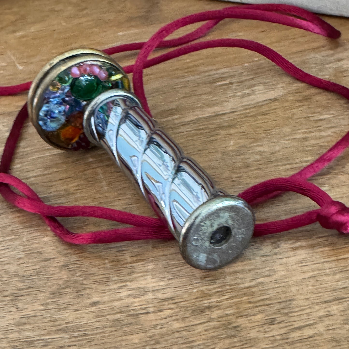 Vintage Handmade Kaleidoscope Dual Stained Glass Pendant Signed C. Clark