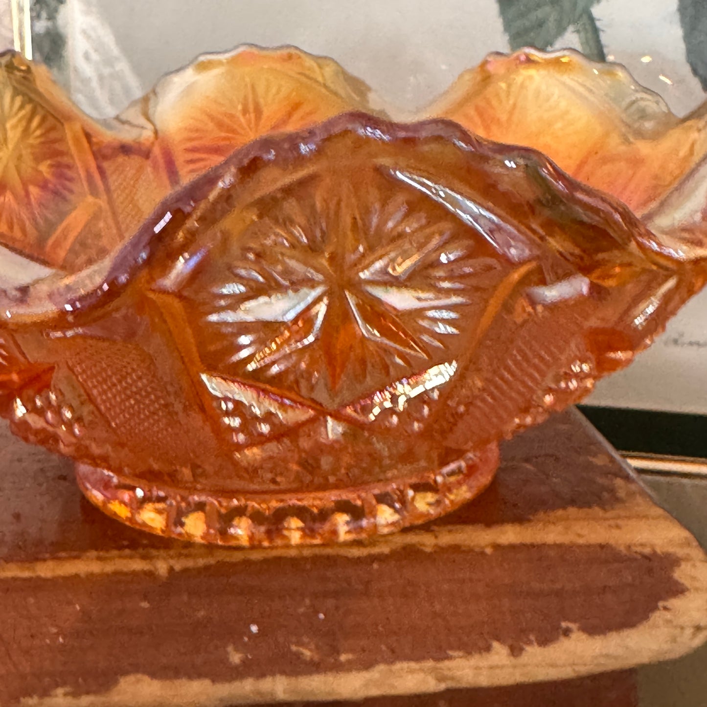 Marigold Ruffled Edge Carnival Glass Bowl