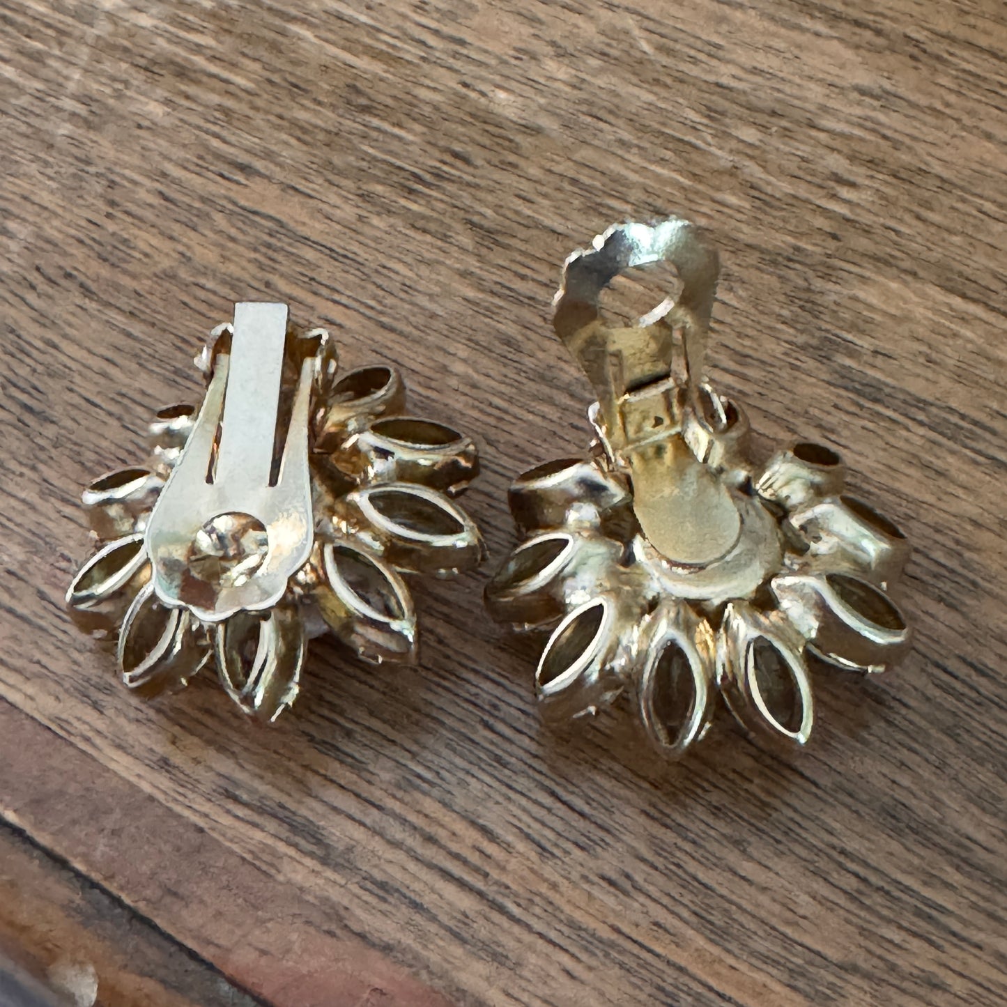Vintage Yellow and Pink Rhinestone Daisy Earrings