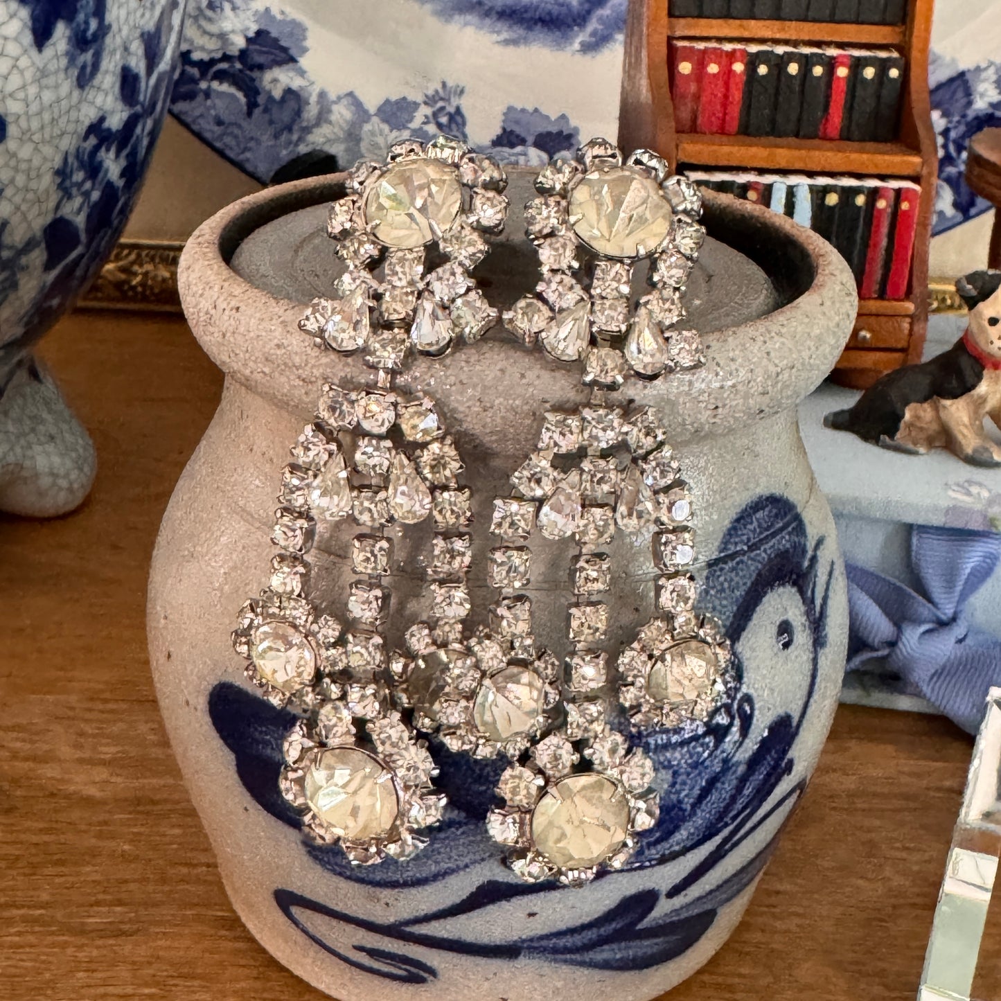 Vintage Coro Clear Rhinestone Dangling Chandelier Earrings
