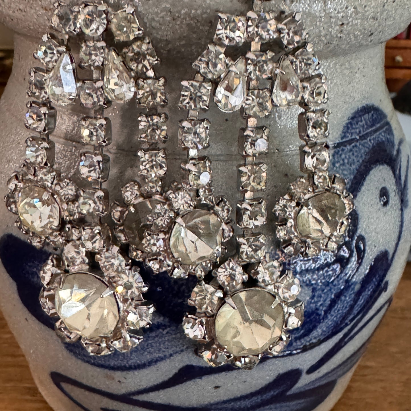 Vintage Coro Clear Rhinestone Dangling Chandelier Earrings