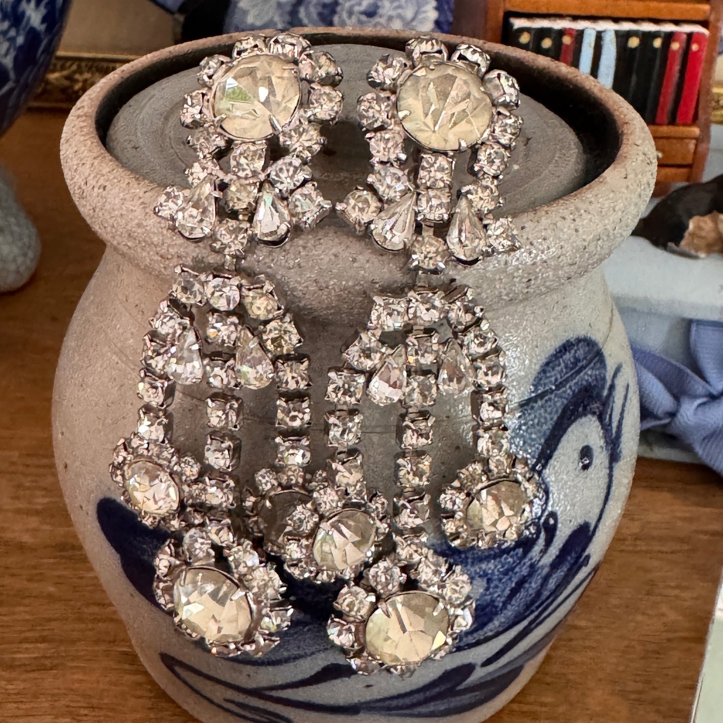 Vintage Coro Clear Rhinestone Dangling Chandelier Earrings