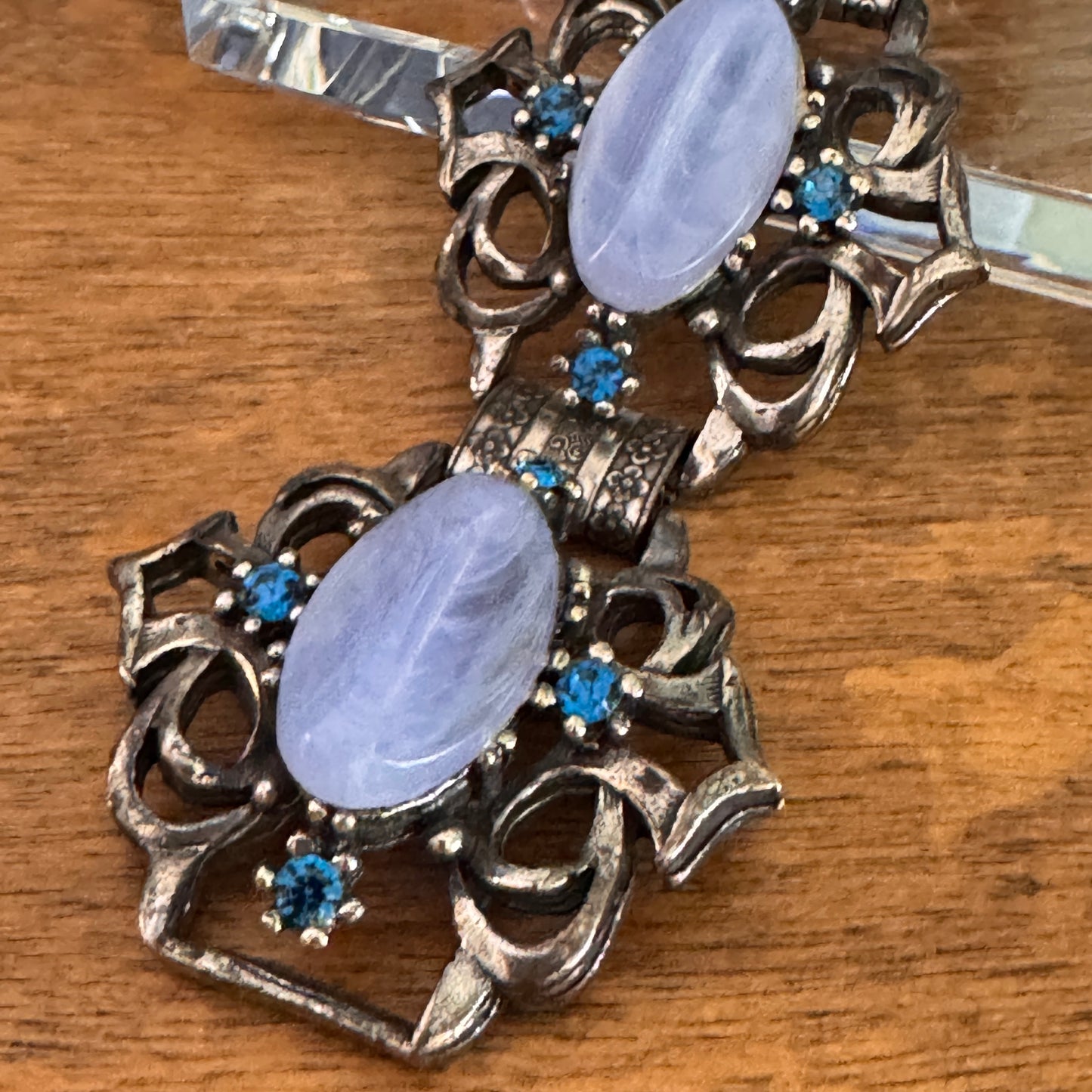 Vintage Unsigned Selro Selini Blue Lucite and Rhinestone Bracelet