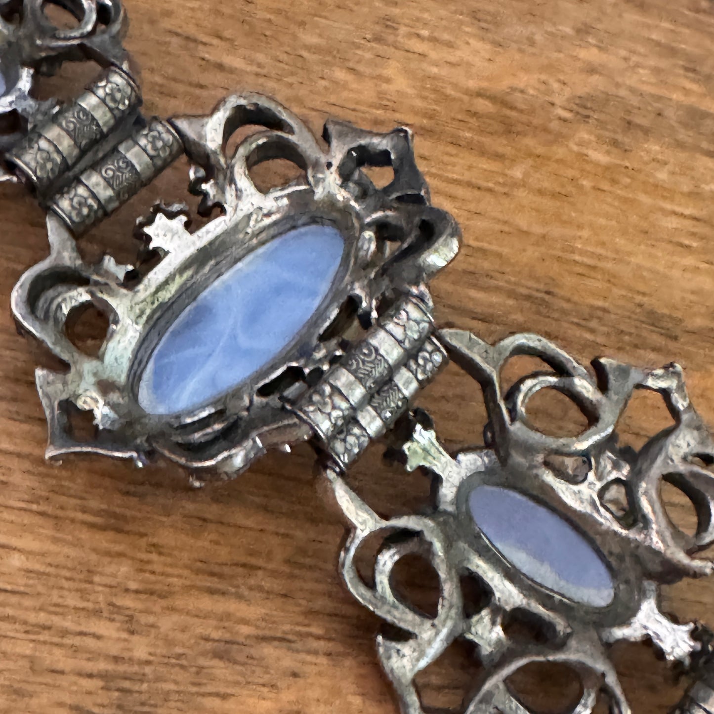 Vintage Unsigned Selro Selini Blue Lucite and Rhinestone Bracelet