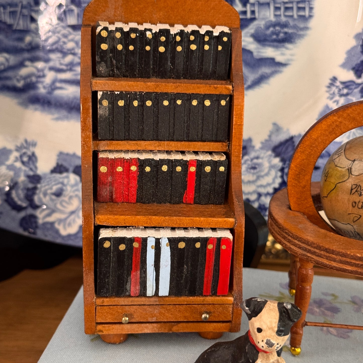 Vintage Miniature Dollhouse Standing Bookshelf and Books