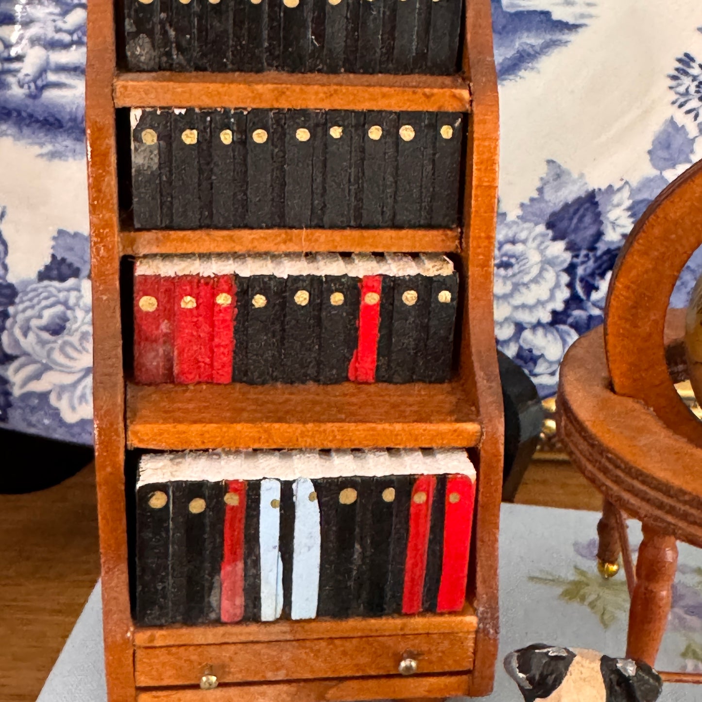 Vintage Miniature Dollhouse Standing Bookshelf and Books