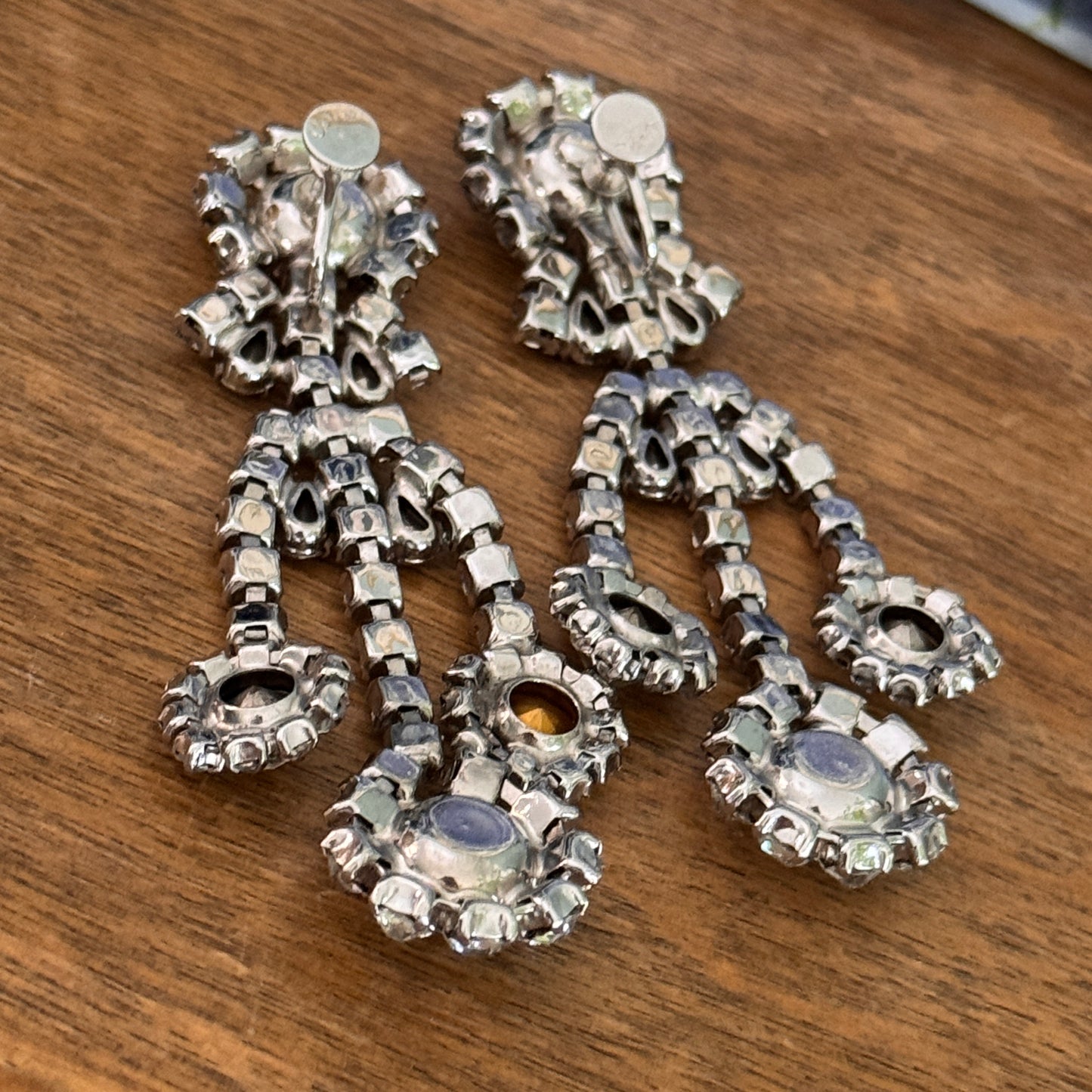 Vintage Coro Clear Rhinestone Dangling Chandelier Earrings