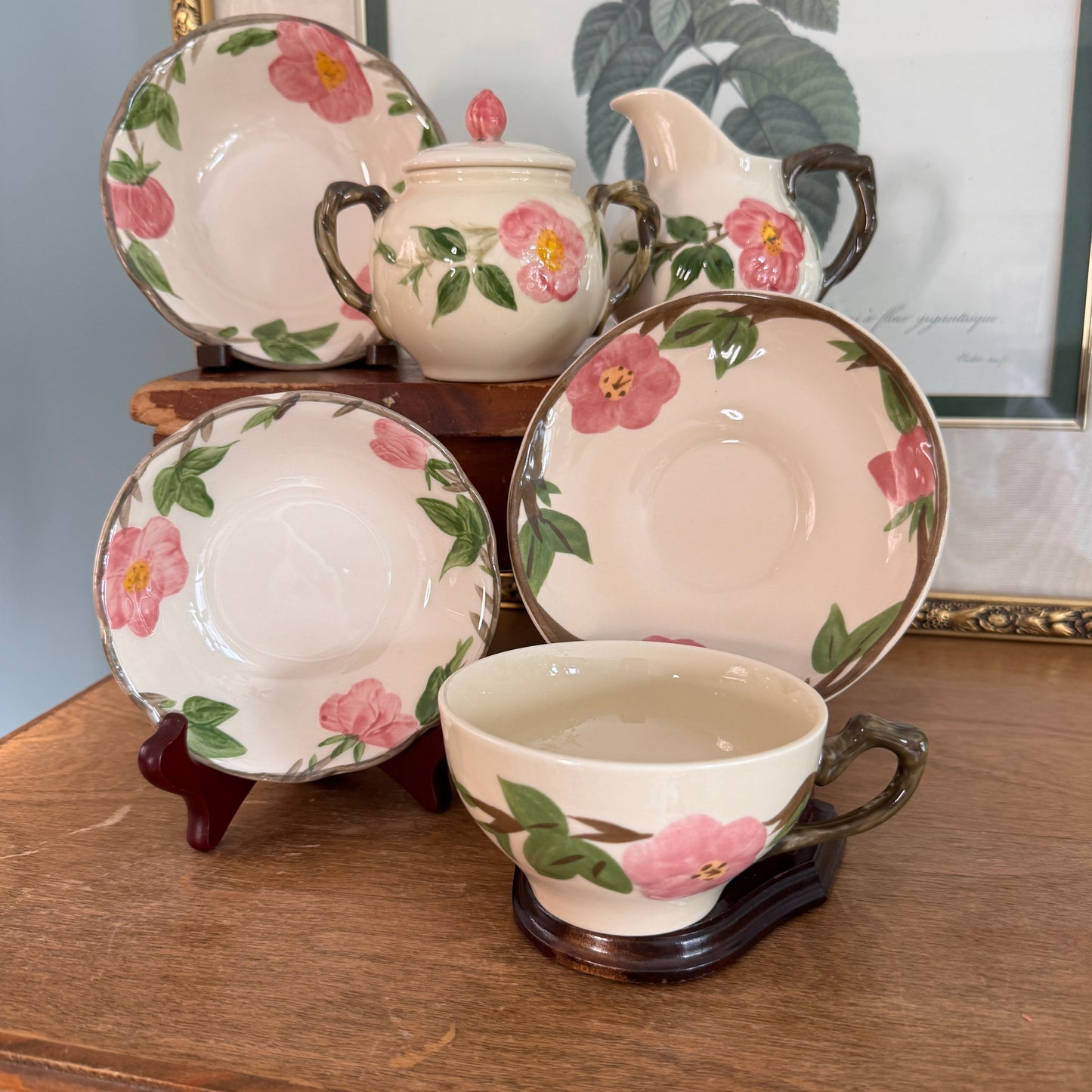 Franciscan Desert Rose Tea Cup , Cereal and Fruit Bowls, Sugar & Creamer