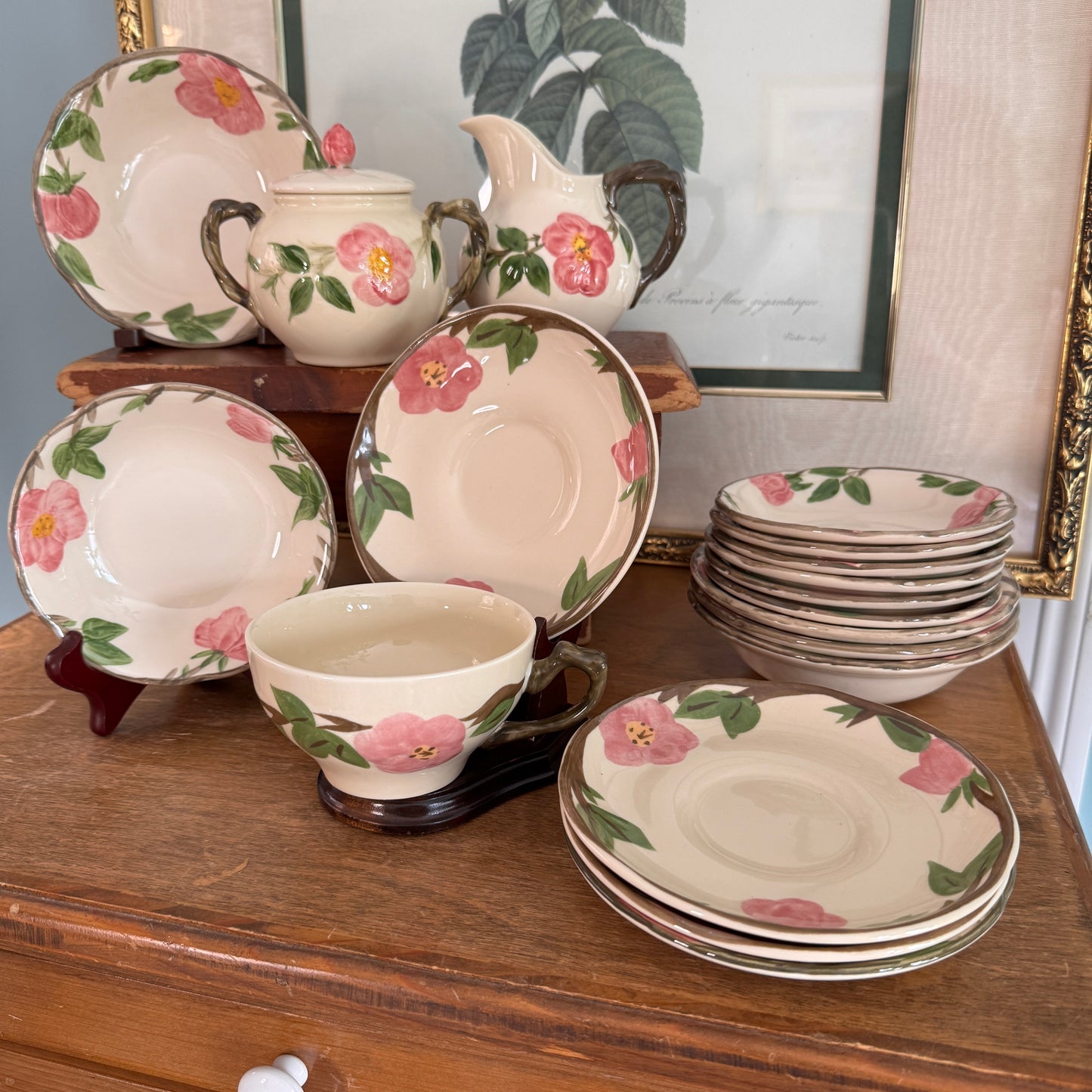 Franciscan Desert Rose Tea Cup , Cereal and Fruit Bowls, Sugar & Creamer